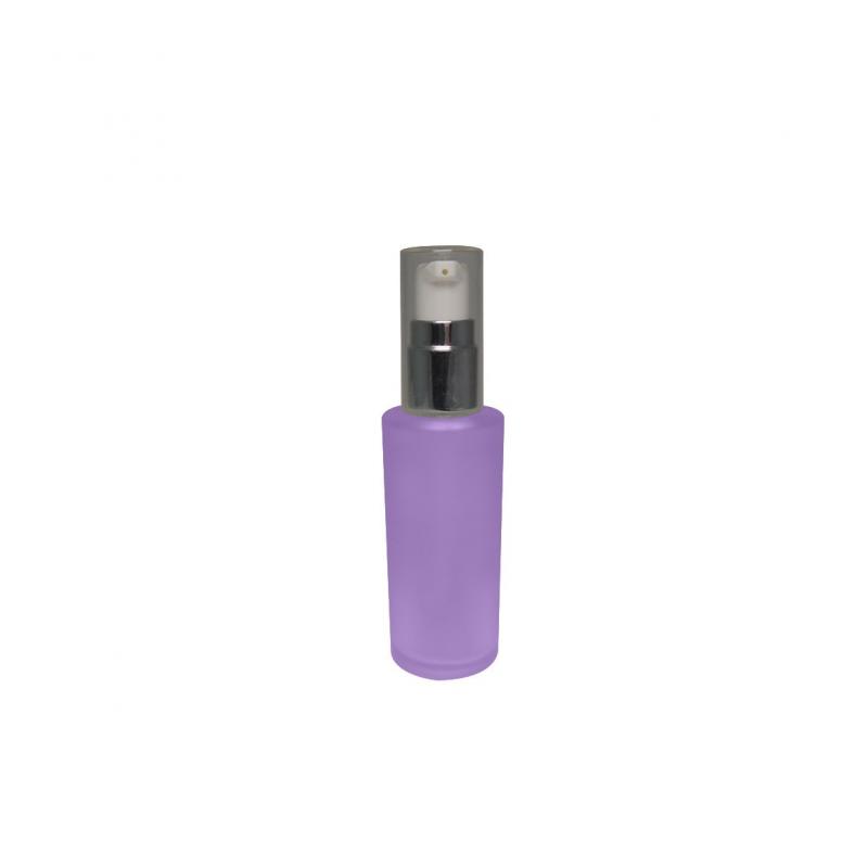 Best deal 50ml cylinder shape matte finish glass bottle 18/415 neck size with cosmetic lotion pump transparent cap