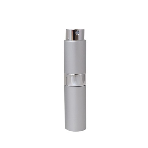 Matte silver color retractable 8ml perfume atomizer with shiny middle ring custom logo printing travel size perfume bottle
