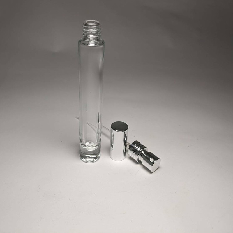 Best selling 10ml cylinder tall shape perfume glass bottle silver aluminum mist sprayer aluminum cap