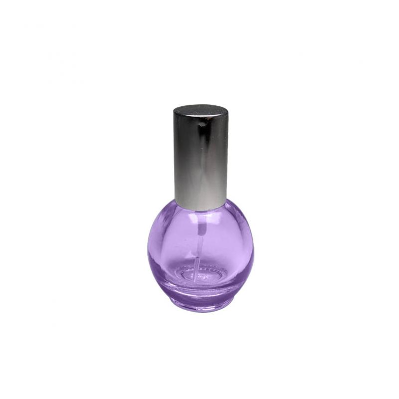 Perfume fragrance custom glass bottle 10ml globe shape spray purple color glass bottle silver aluminum mist sprayer 13/415 screw neck
