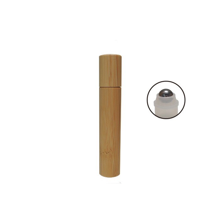 empty 10ml glass bottle cylinder shape with bamboo cover packaging for roll on bottle