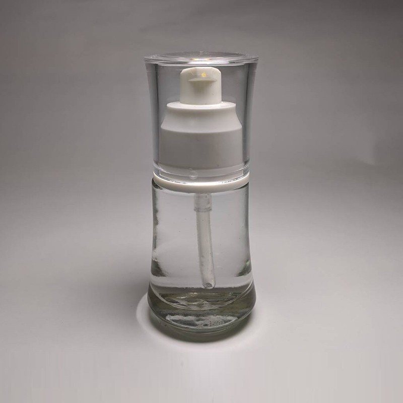 Custom color 30ml foundation glass bottle 20/410 plastic lotion pump transparent cap