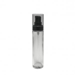 High style empty 45ml cylinder tall shape glass bottle custom logo printing black lotion pump transparent cap