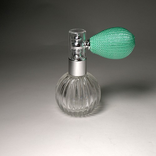 Customization product empty 15ml unique shape glass bottle with powder bulb atomizer for body glitter and powder spray fragrance