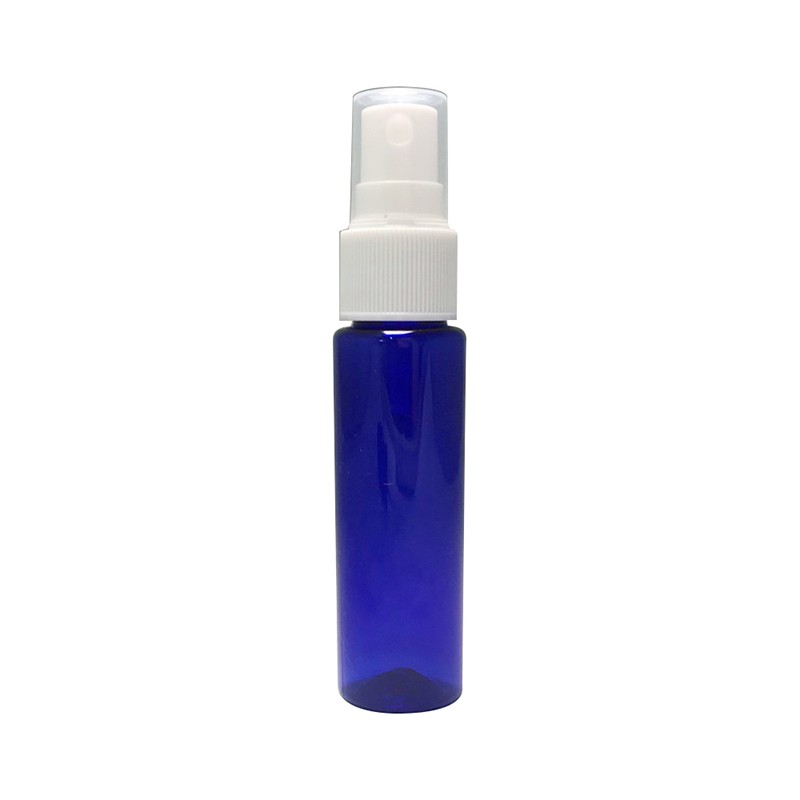 Mild facial toner packaging empty 100ml injection blue color glass bottle PET plastic bottle cylinder shape with plastic mist sprayer