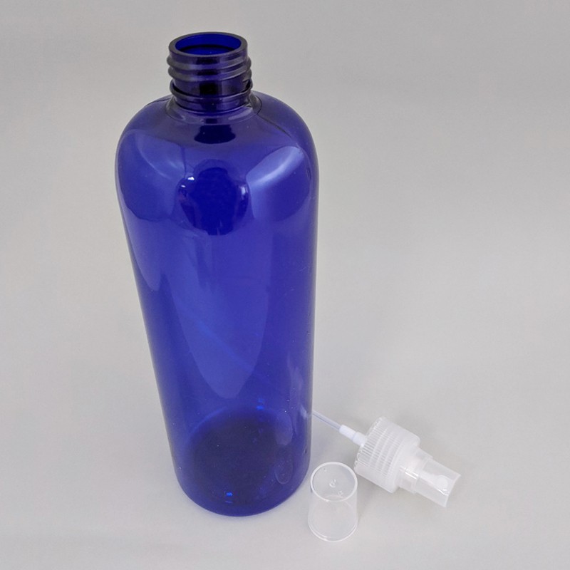 Big volume injection blue color empty 300ml/500ml cylinder plastic bottle for multipurpose packaging with mist sprayer ribbed closure